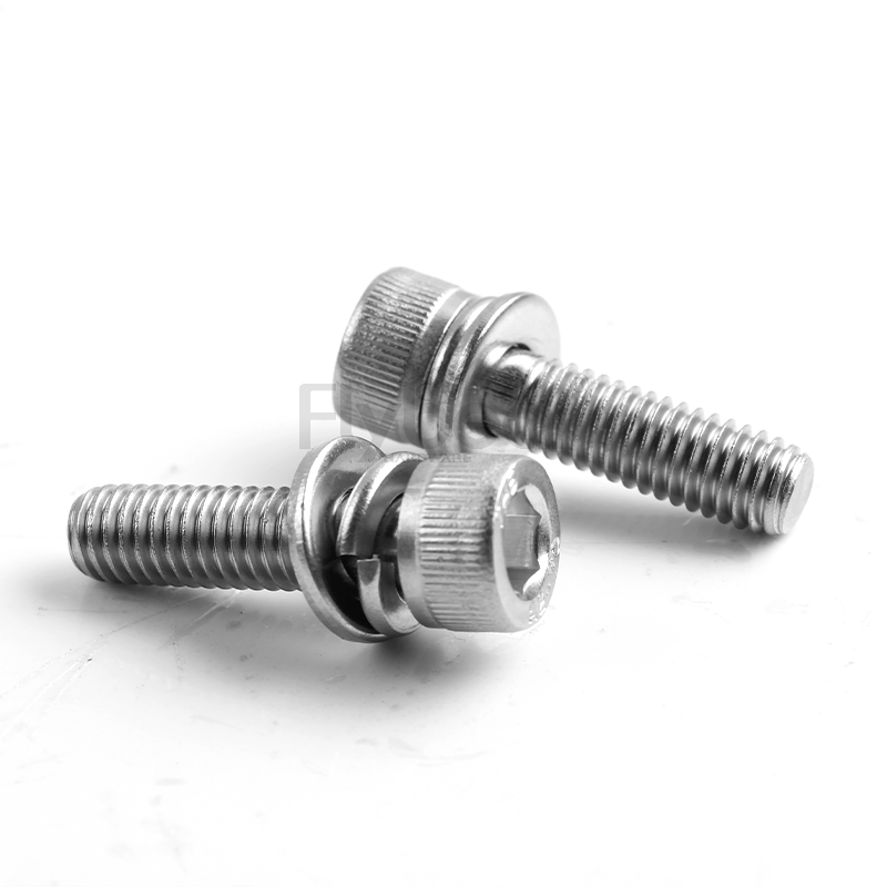 304不锈钢A2-70内六角圆柱头带平弹垫组合螺钉DIN912