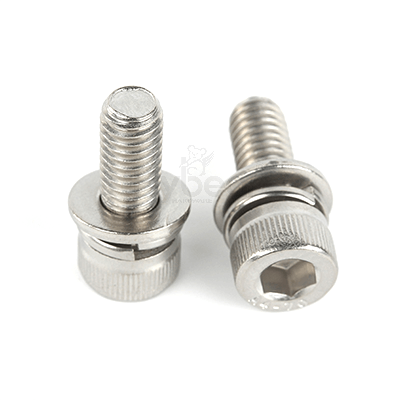 316不锈钢A4-70内六角圆柱头滚花带平弹垫组合螺钉DIN912平弹垫三组合