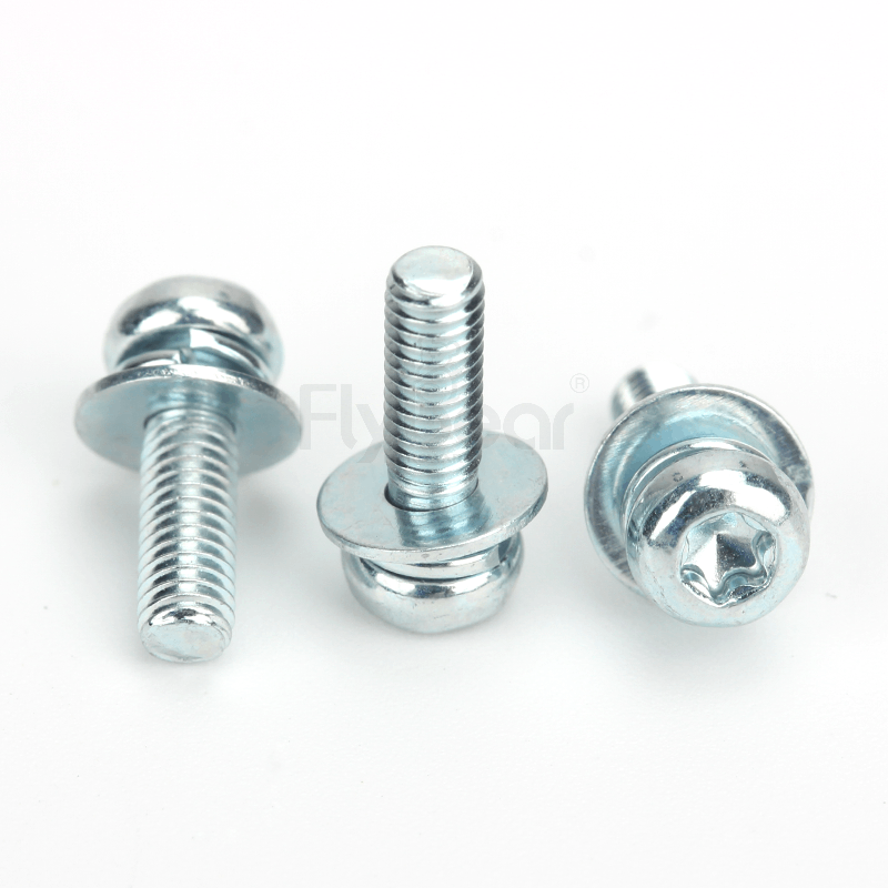碳钢4.8级蓝白锌内六角花形盘头带平弹垫组合螺钉GB2672三组合