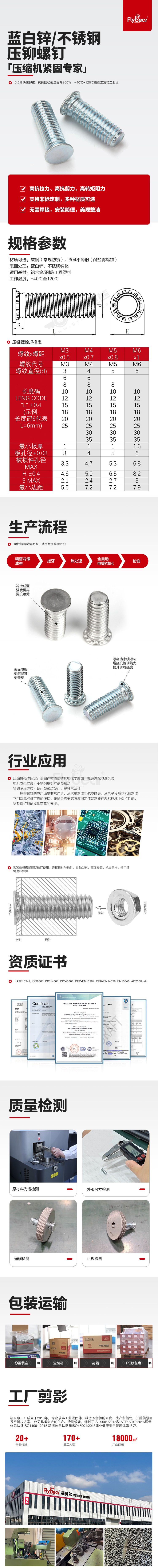 10B21碳钢蓝白锌压铆螺钉FH